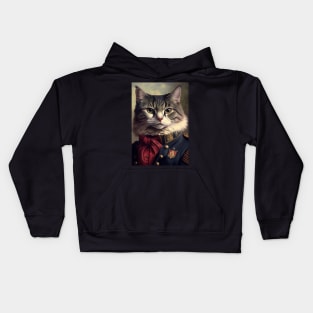 A Distinguished cat portrait wearing a royal suit Kids Hoodie